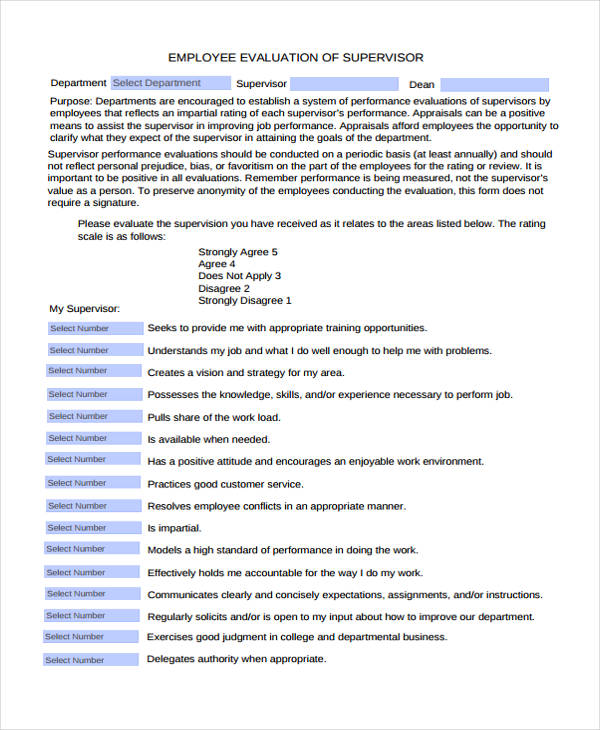 employee supervisory evaluation form