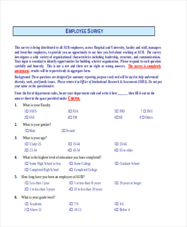employee survey form