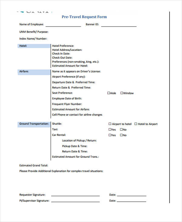 employee travel requisition form