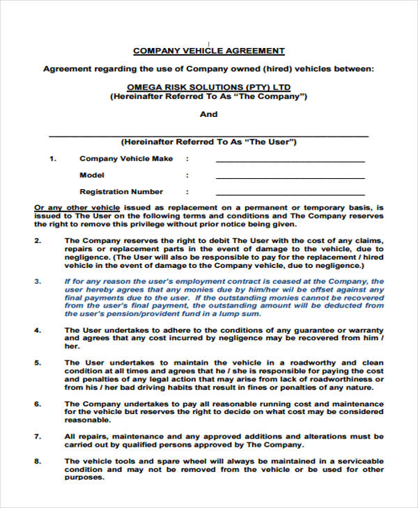 employee vehicle loan agreement