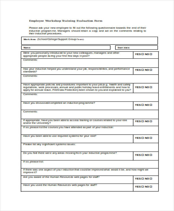 employee workshop training evaluation form