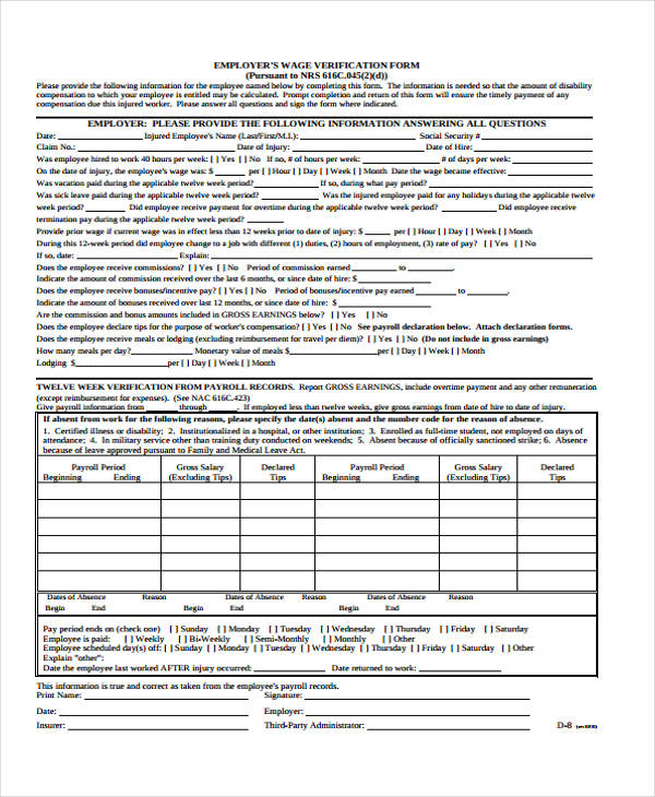 employer wage verification form