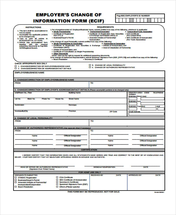 FREE 35+ Change Forms in PDF