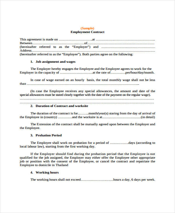 employment agreement contract form