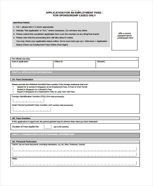 employment pass application form