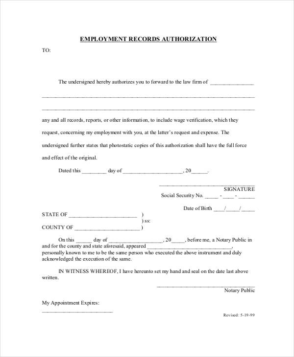 employment records authorization form