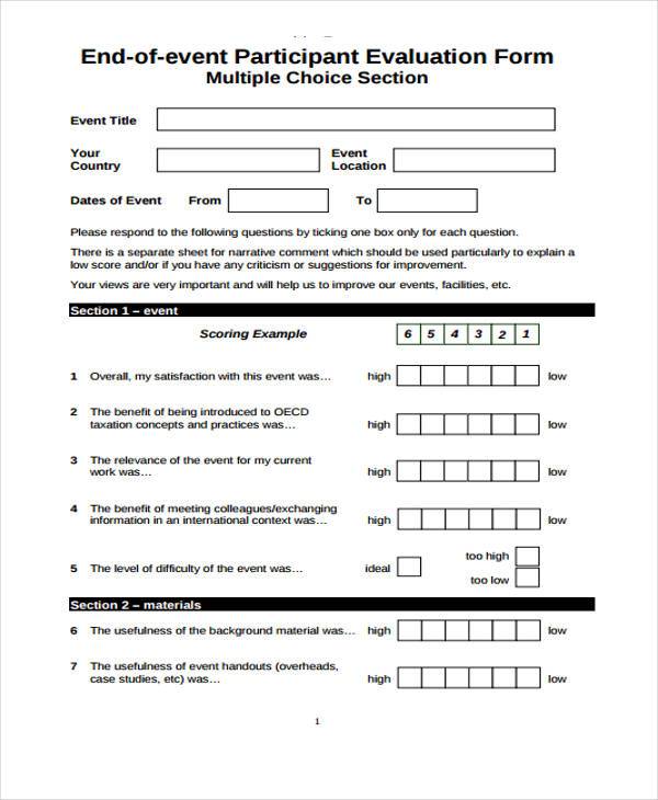 end of event participant evaluation form