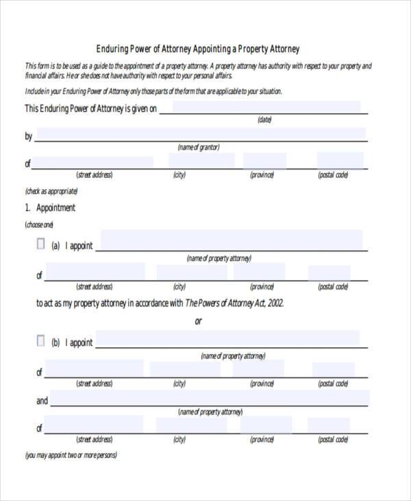 enduring power of attorney appointment form