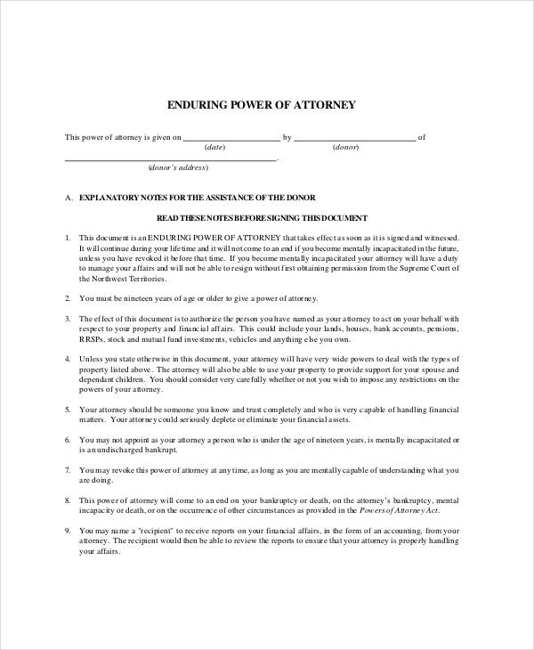 enduring power of attorney form pdf