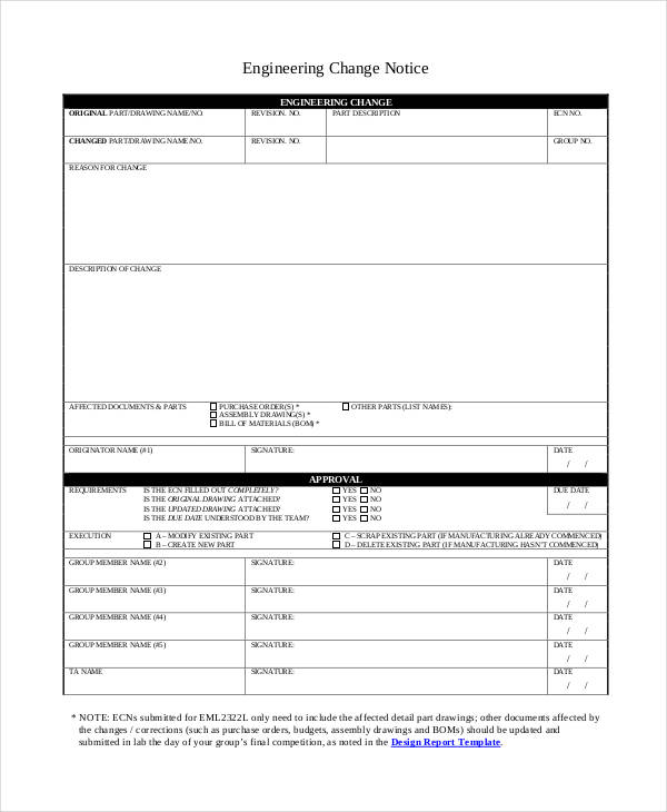 Free Engineering Change Notice Template Printable Templates