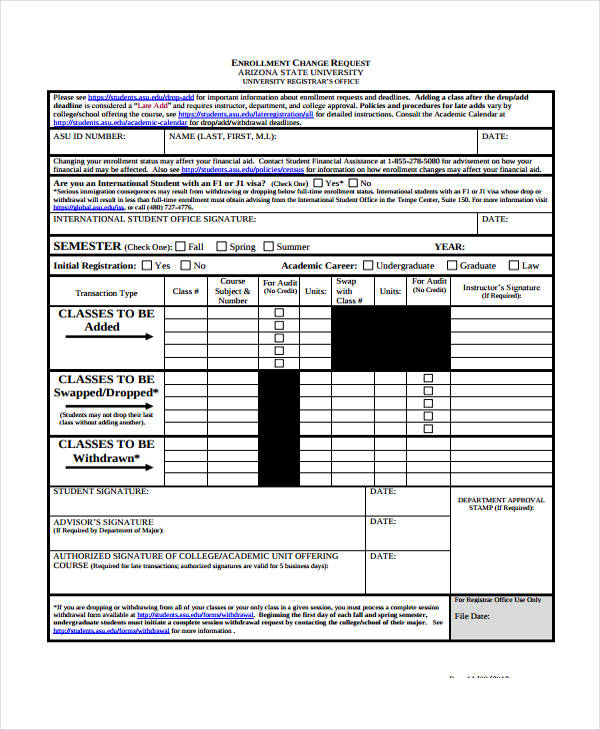 enrollment change request form