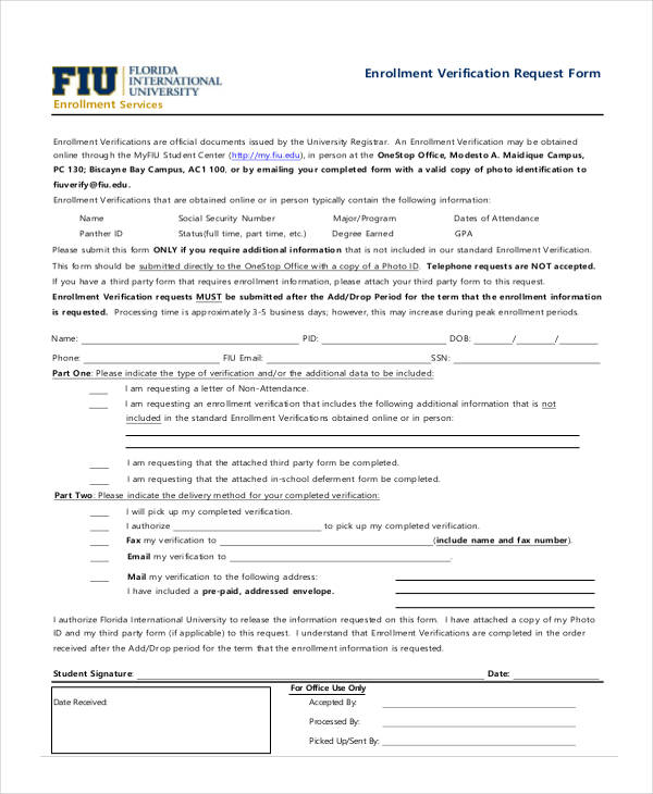 enrollment verification request form2