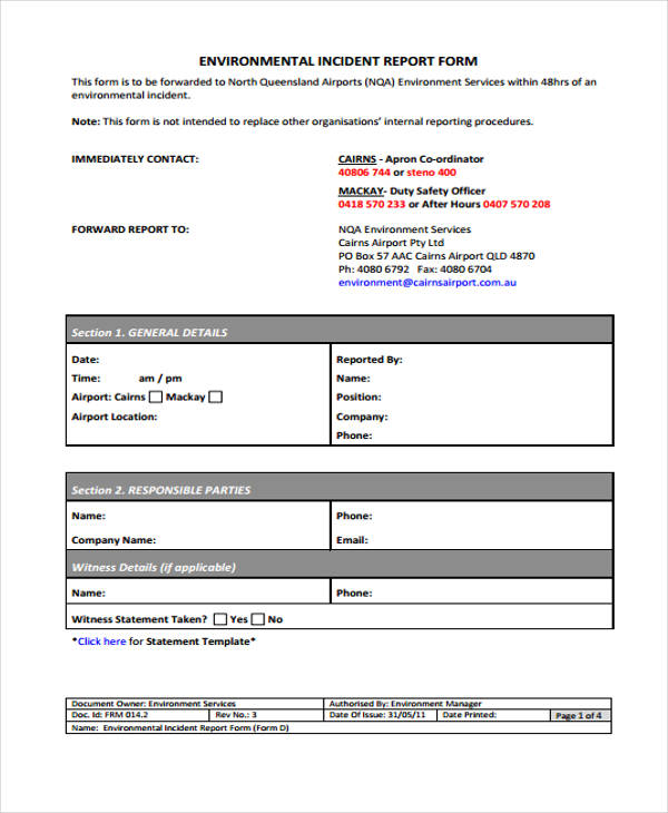 environmental incident investigation report form