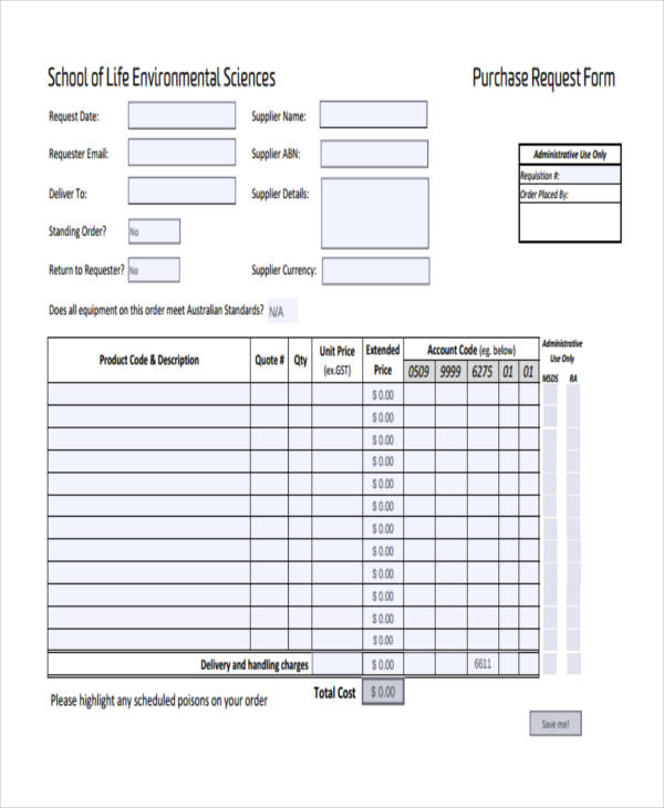 environmental sciences purchase request form