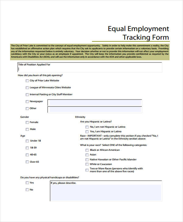 equal employee tracking form