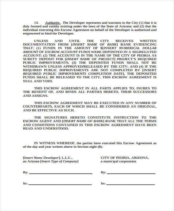 escrow account agreement form