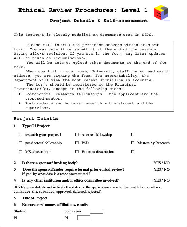 ethics review self assessment form