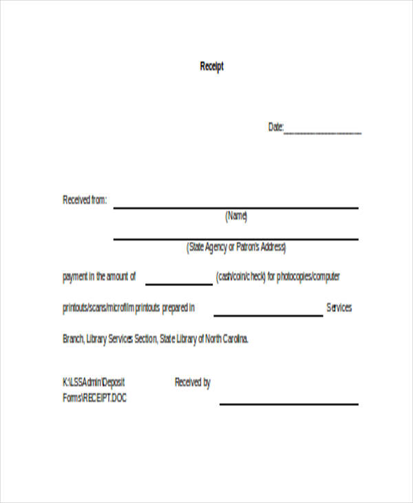 event catering receipt form