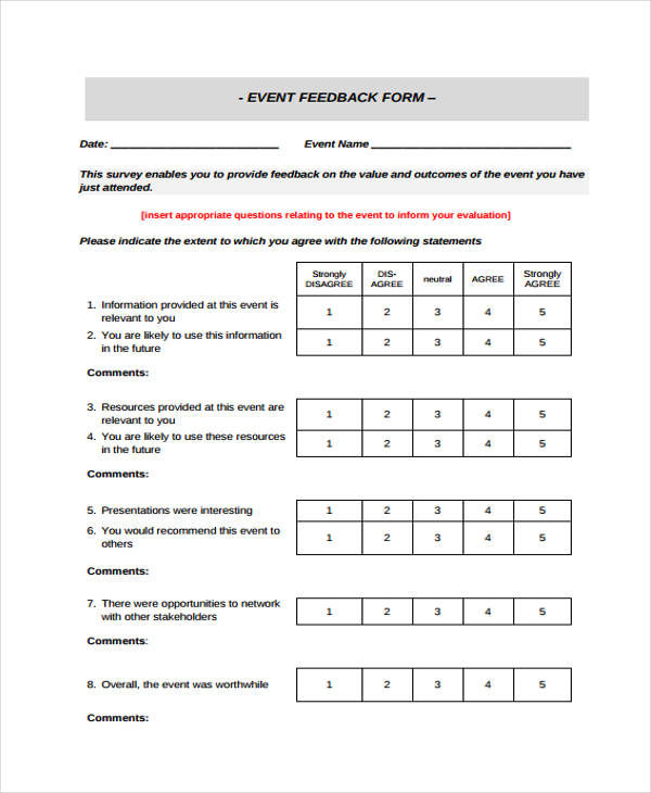 event feedback form in pdf
