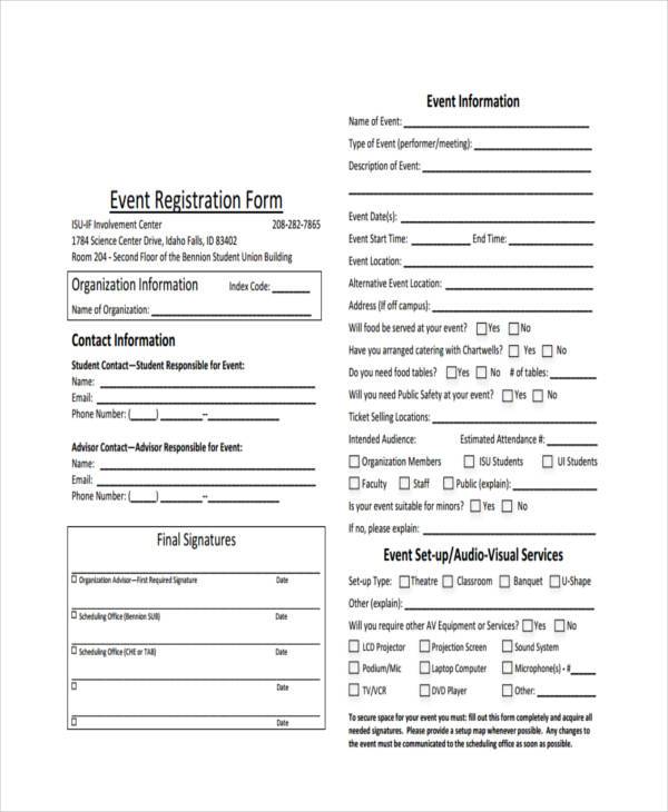 event registration form sample
