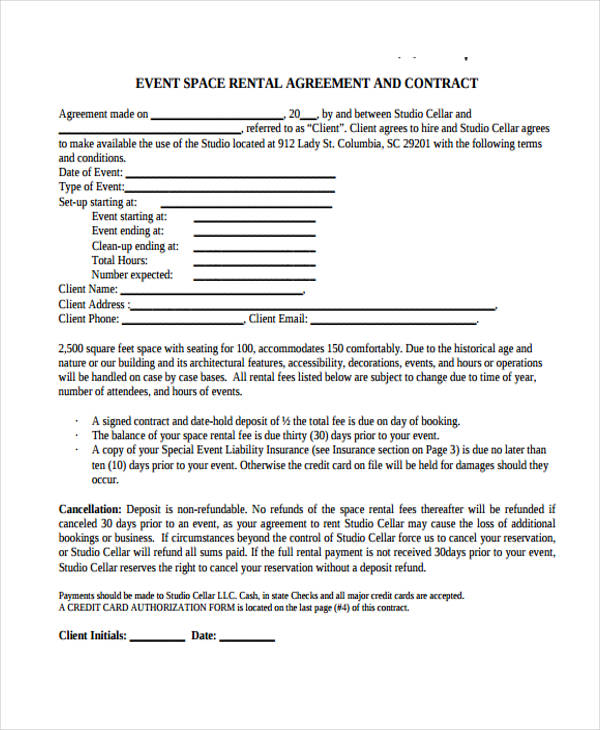 event rental agreement form