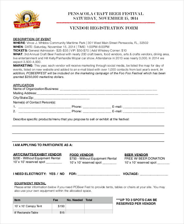 event vendor registration form1