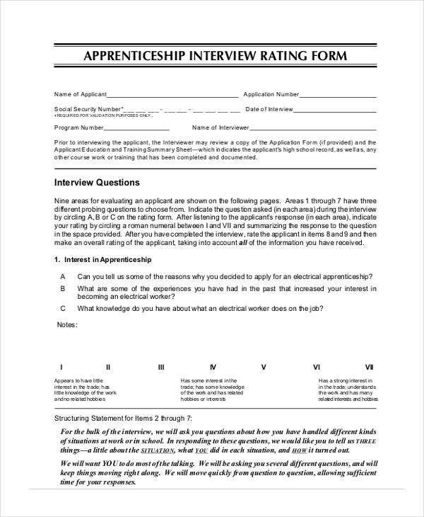 example apprenticeship interview evaluation form