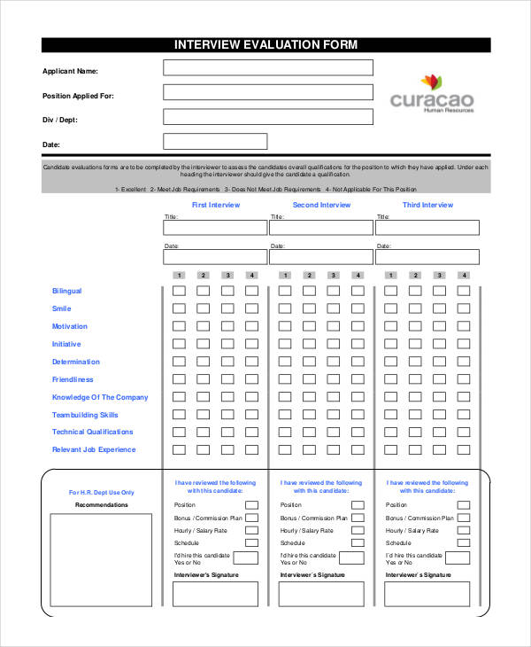 example company interview evaluation form