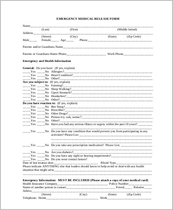 example emergency room release form1