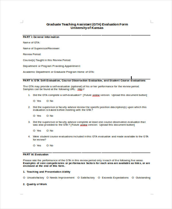 example graduate student evaluation form