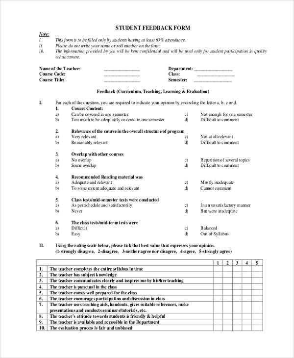 example student feedback participation form