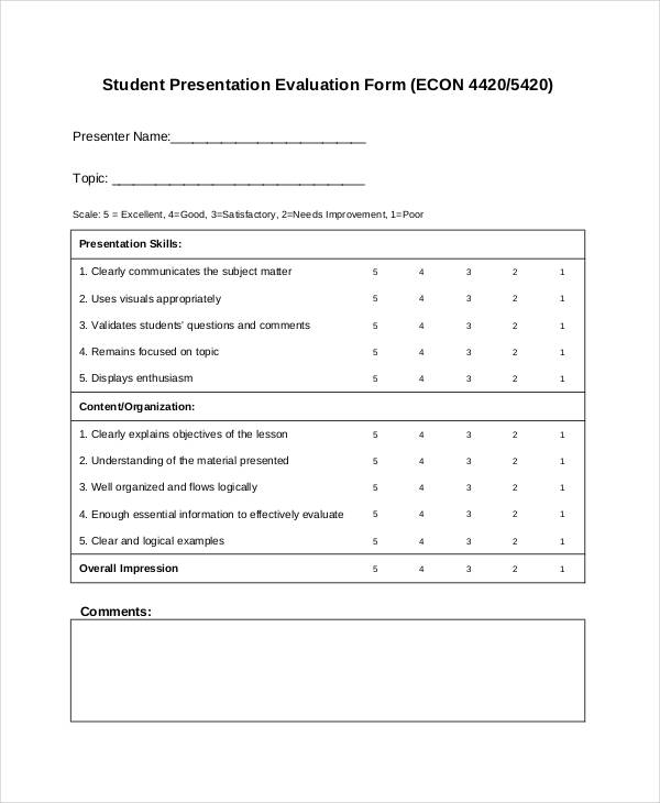 example student presentation evaluation form