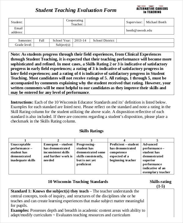 example student teacher evaluation form1