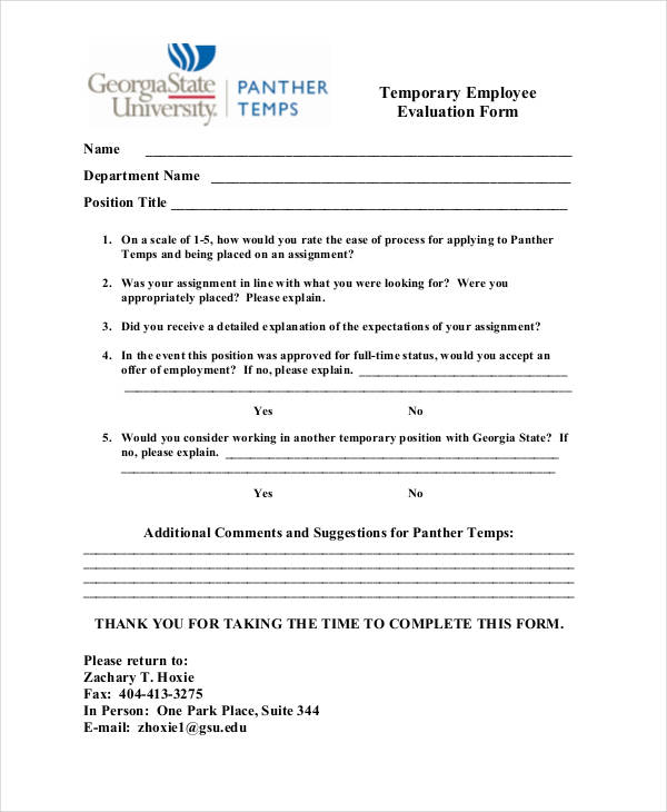 example temporary employee evaluation form