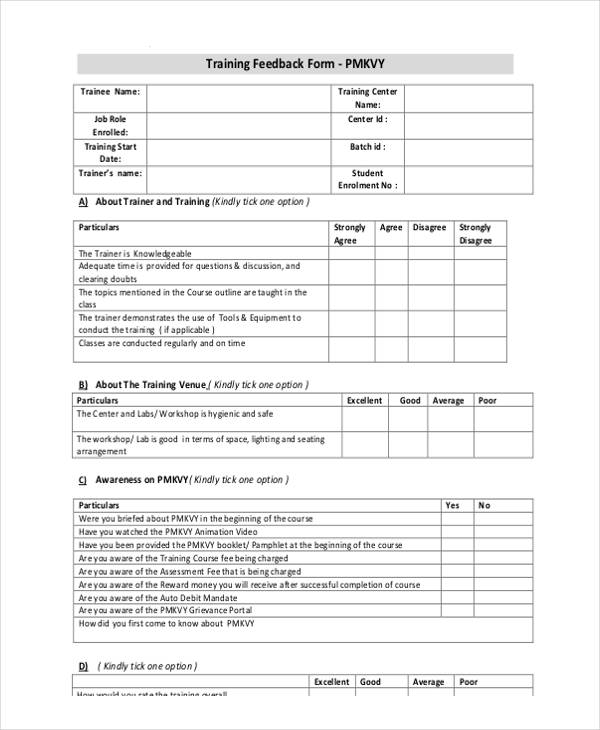 example training student feedback form