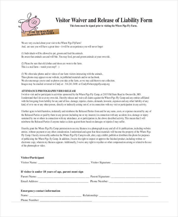 example visitor emergency release form