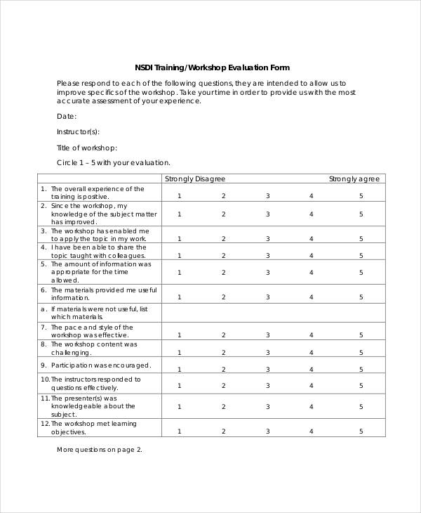 example workshop training evaluation form