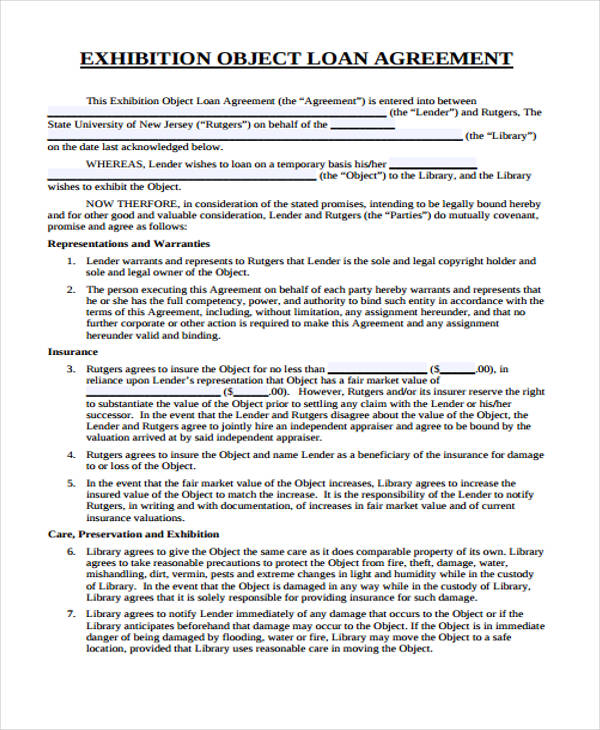 exhibition object loan agreement form