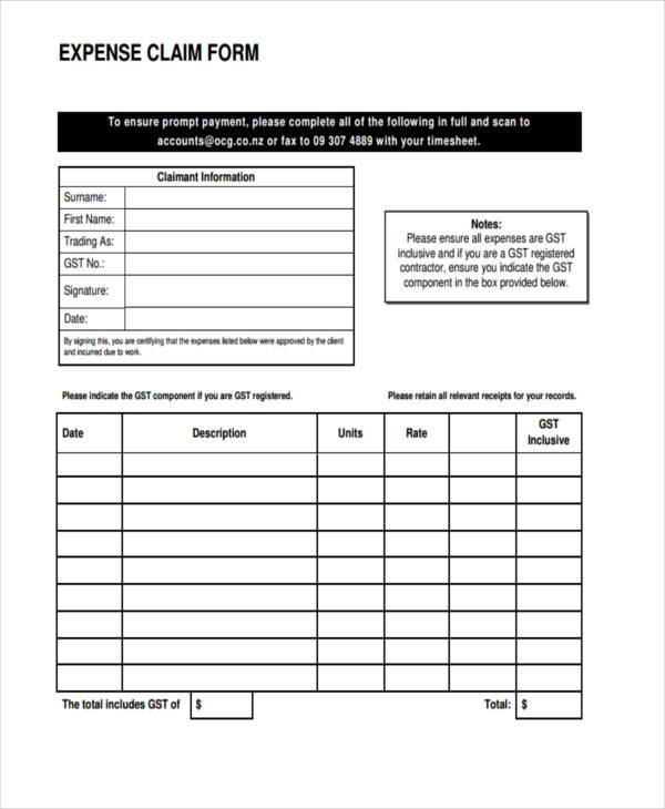 expense claim form format