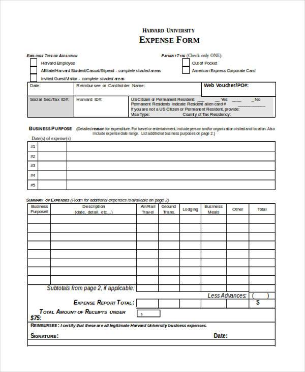 expense form in word format
