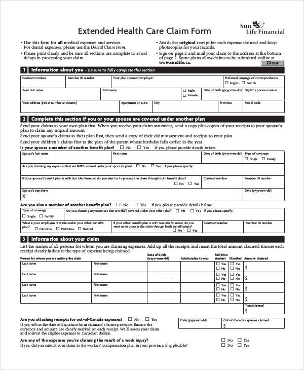 extended healthcare claim form
