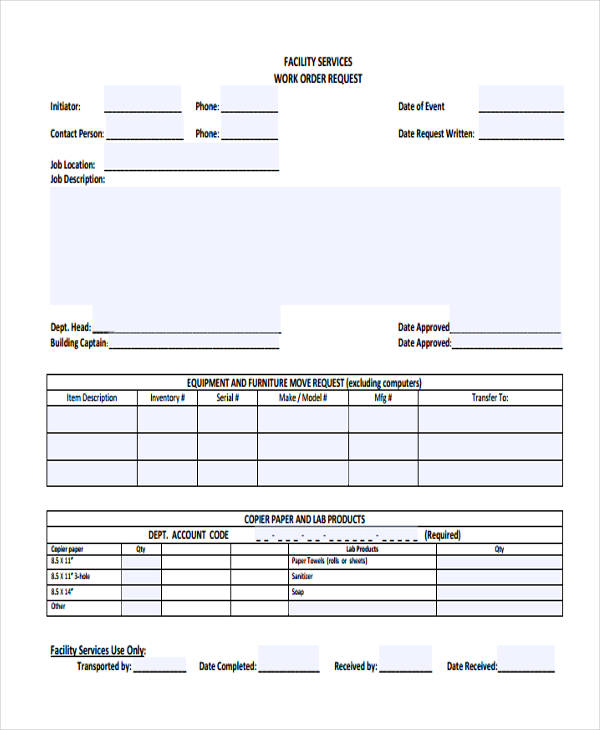 facilities work order request form