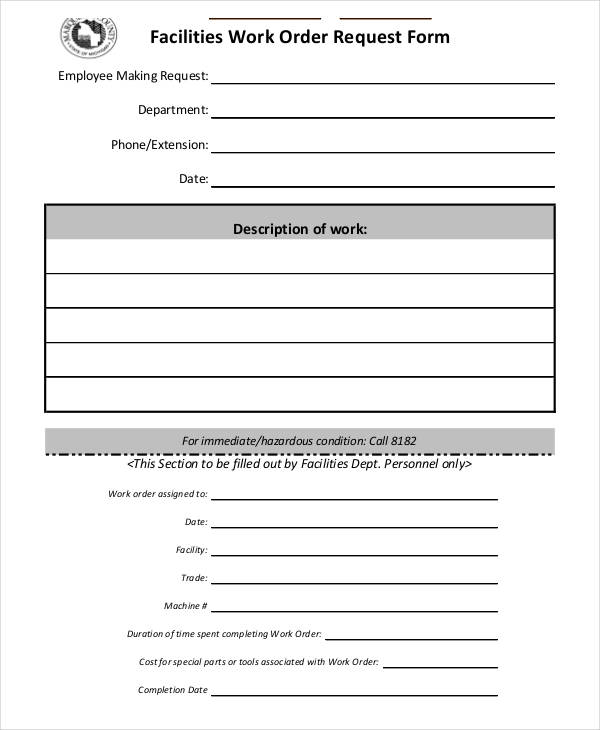 Printable Work Order Request Forms 