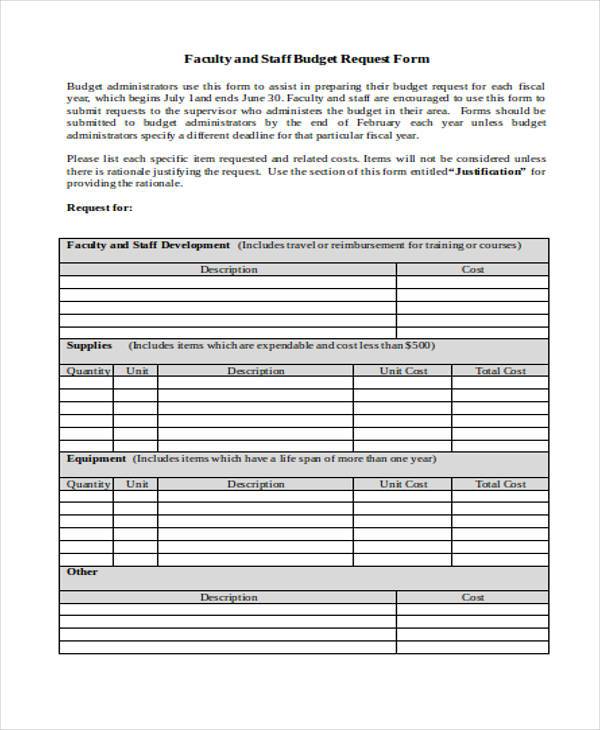 faculty and staff budget request form