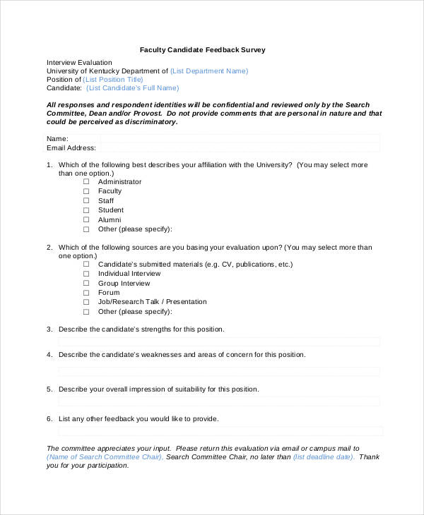 faculty candidate interview evaluation form
