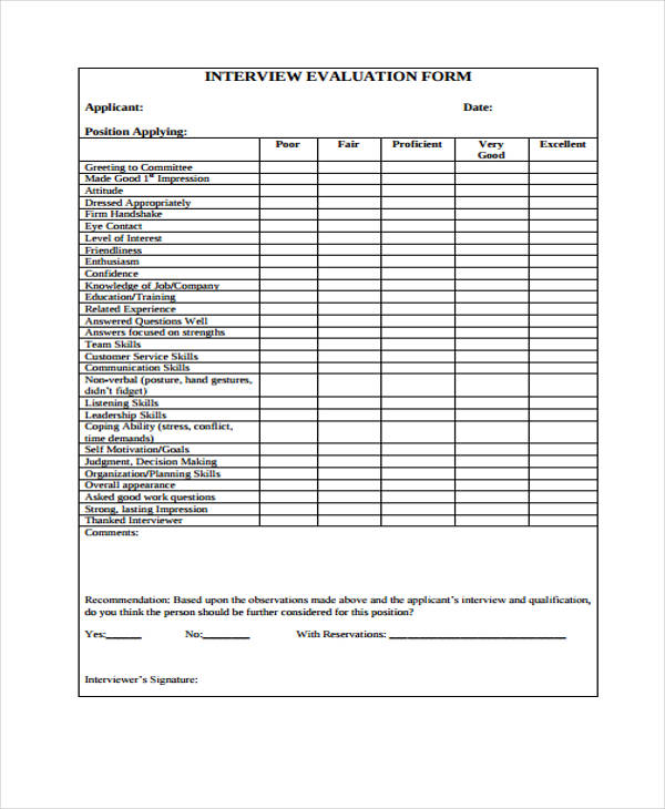 faculty college interview evaluation form