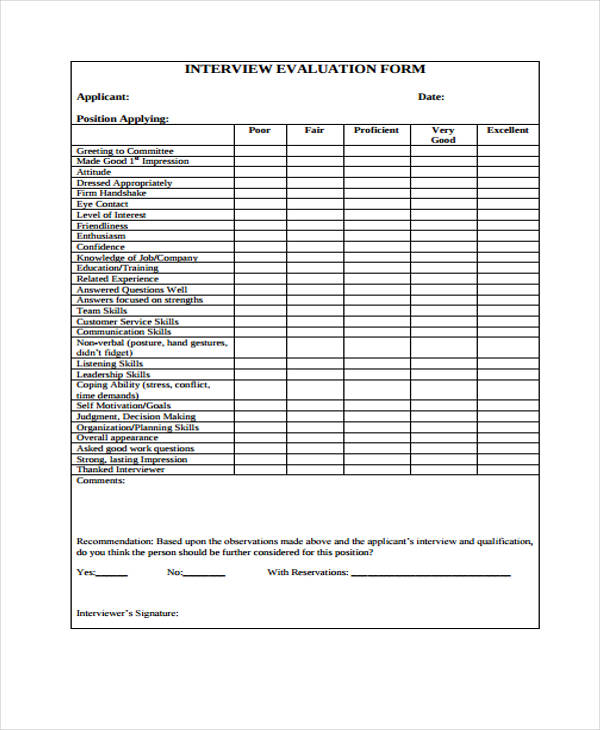 FREE 22+ Interview Evaluation Forms in PDF