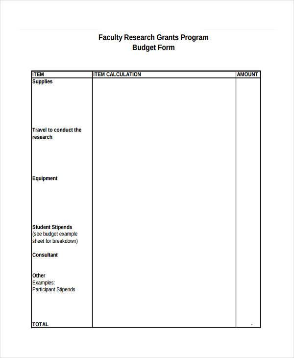 faculty research grant budget form