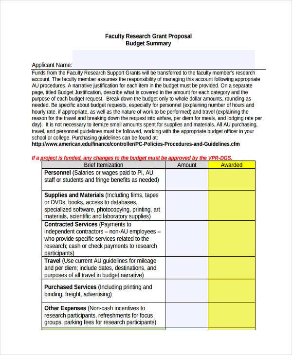 faculty research proposal budget summary form1