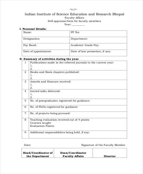 FREE 12+ Sample Self Appraisal Forms in PDF MS Word Excel